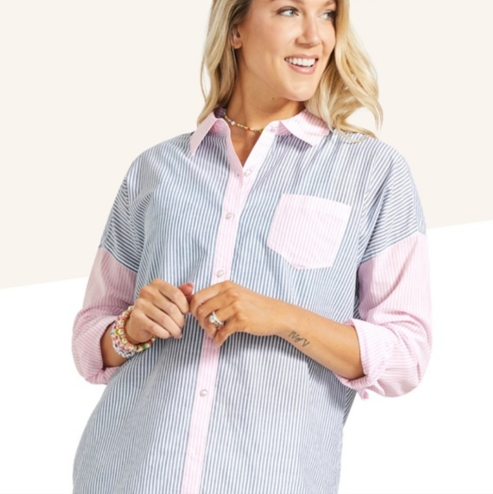 Women's Peleton Multi color Searsucker Button down
